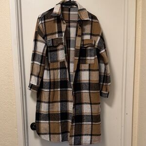 Plaid Women's Jacket - Black, White, and Tan